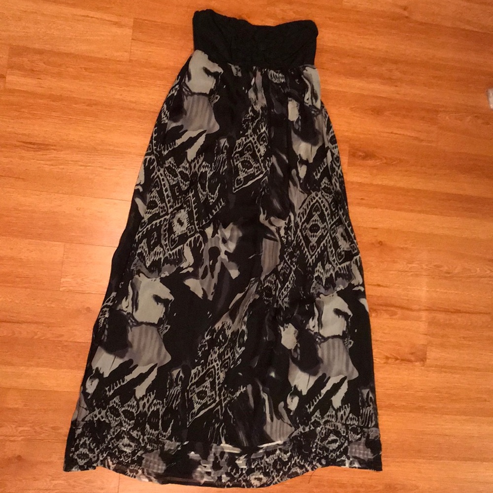 MM Couture Black & White Strapless Silk Dress M